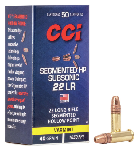 Патрон нарізний CCI 22LR Subsonic Segmented, пуля CPSHP 40GR (2,6 г), 320 м/с 50шт/100уп.