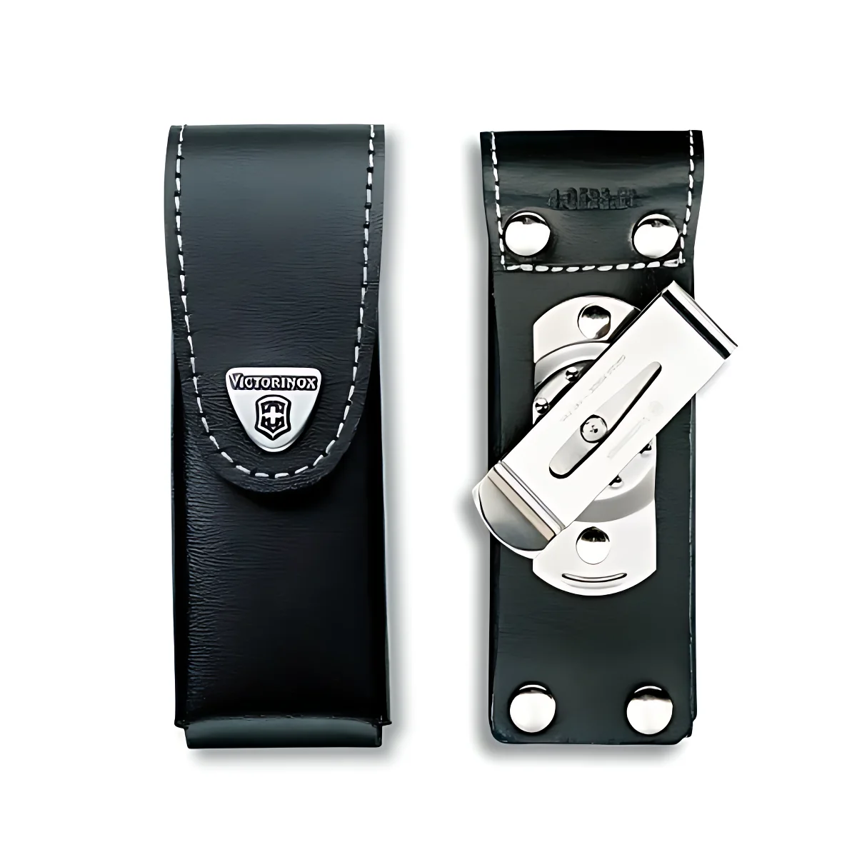 Чохол поясний Victorinox чорний шкіряний з кліпсою (111 мм, 2-4 шари)