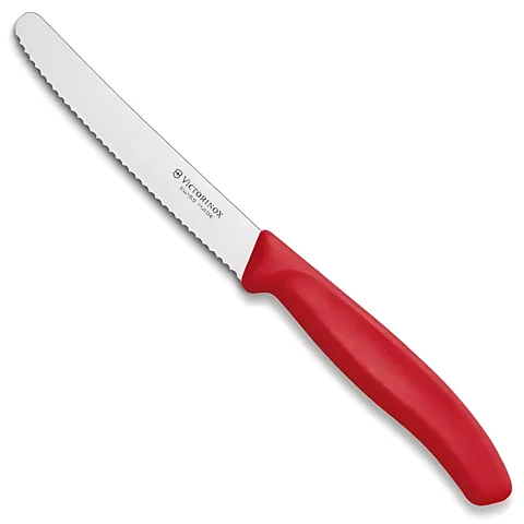 Ніж кухонний Victorinox SwissClassic 11см, серрейтор, заокруглений, червоний — фото 3