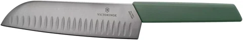 Ніж кухонний Victorinox Swiss Modern Santoku Fluted, 17 см, олива, блістер