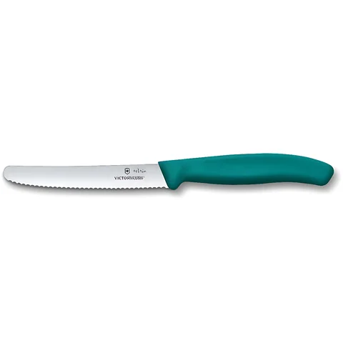 Ніж кухонний Victorinox SwissClassic 11см, серрейтор, заокруглений, зелений