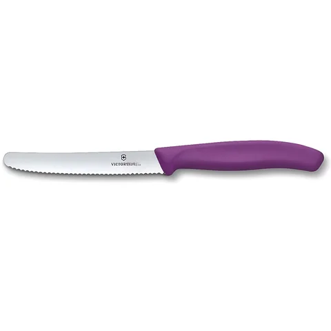 Ніж кухонний Victorinox SwissClassic 11см, серрейтор, заокруглений, фіолетовий
