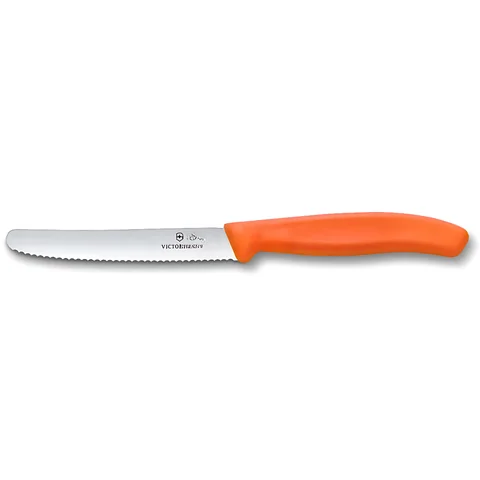 Ніж кухонний Victorinox SwissClassic 11см, серрейтор, заокруглений, оранжевий