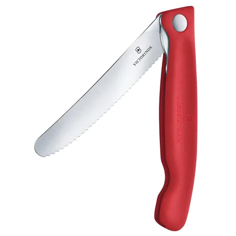 Ніж кухонний складний Victorinox SwissClassic 11 см, серрейтор, заокруглений, червоний — фото 3