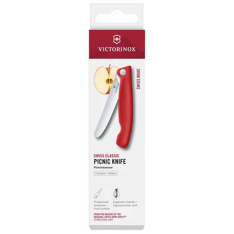 Ніж кухонний складний Victorinox SwissClassic 11 см, серрейтор, заокруглений, червоний