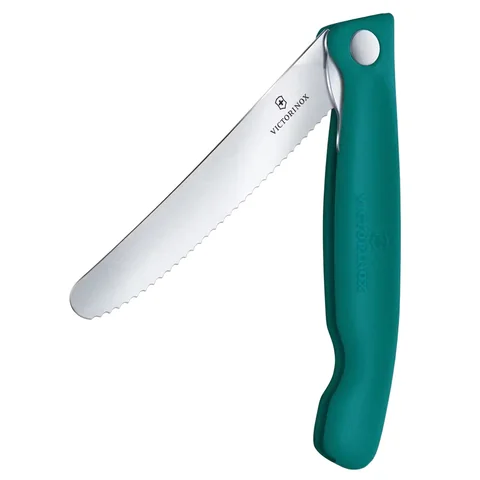 Ніж кухонний складний Victorinox SwissClassic 11 см, серрейтор, заокруглений, зелений