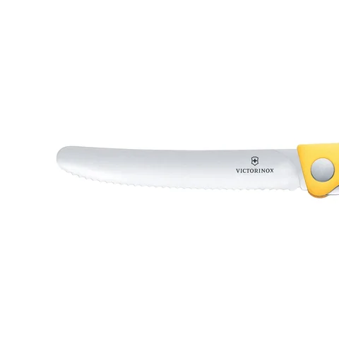 Ніж кухонний складний Victorinox SwissClassic 11 см, серрейтор, заокруглений, жовтий — фото 2