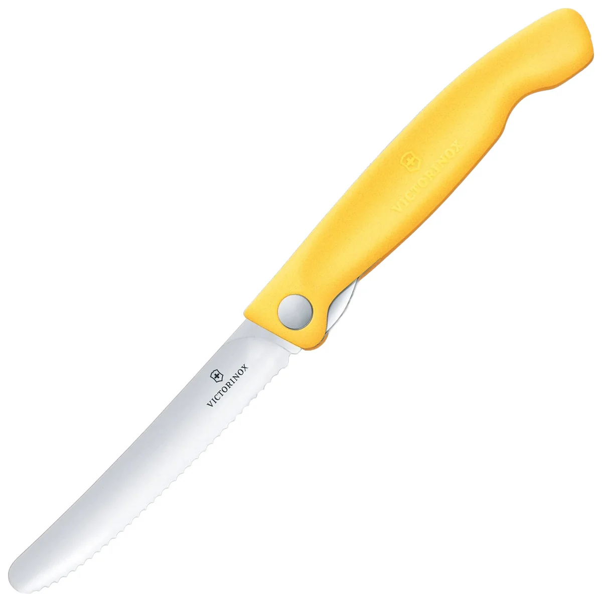 Ніж кухонний складний Victorinox SwissClassic 11 см, серрейтор, заокруглений, жовтий