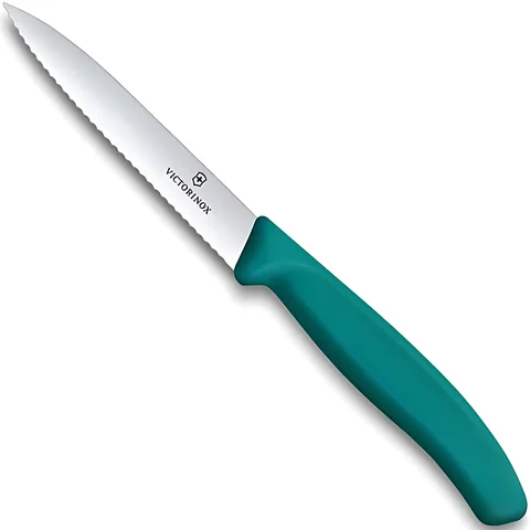 Ніж кухонний Victorinox SwissClassic, серрейтор, 10 см, зелений