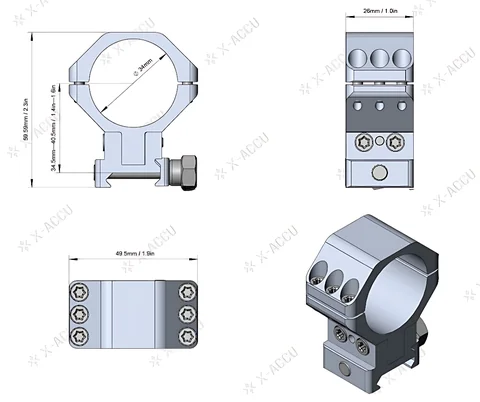 Кільця Vector Optics X-Aссu 34 мм на Вівер/Пікатіні з регульованою висотою 34,5-40,5 мм — фото 7