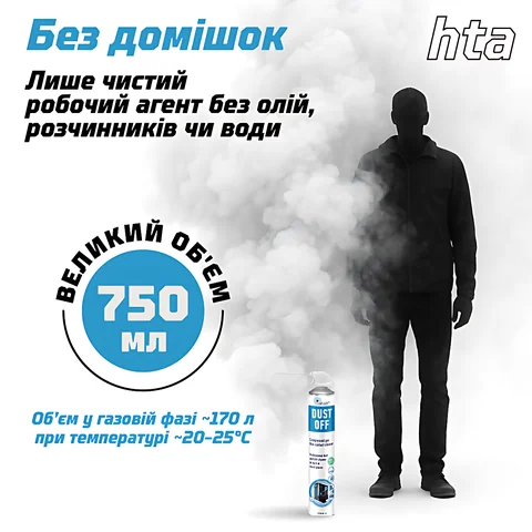 Безконтактний очищувач стиснене повітря "HTA DUST OFF" 750 ml — фото 4
